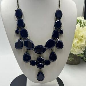 J. Crew Faceted Blue Oval Teardrop Acrylic Rhinestone Bib Statement Necklace